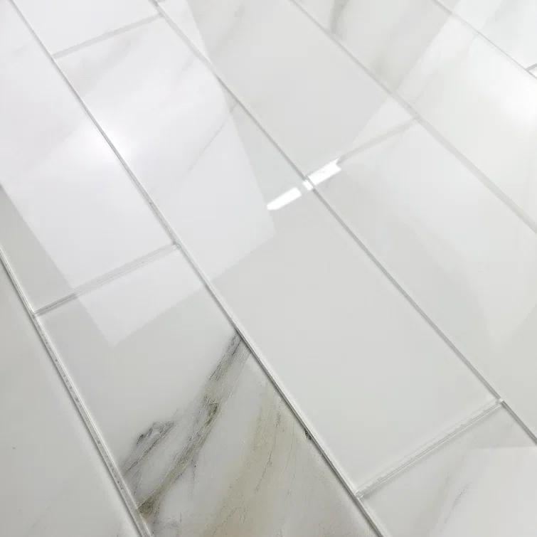 Abolos Nature 4 in. x 16 in. Marble Look Glass Straight Edge Large Format Subway Decorative Kitchen & Bathroom Wall Tile