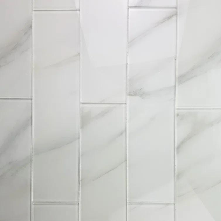 Abolos Nature 4 in. x 16 in. Marble Look Glass Straight Edge Large Format Subway Decorative Kitchen & Bathroom Wall Tile