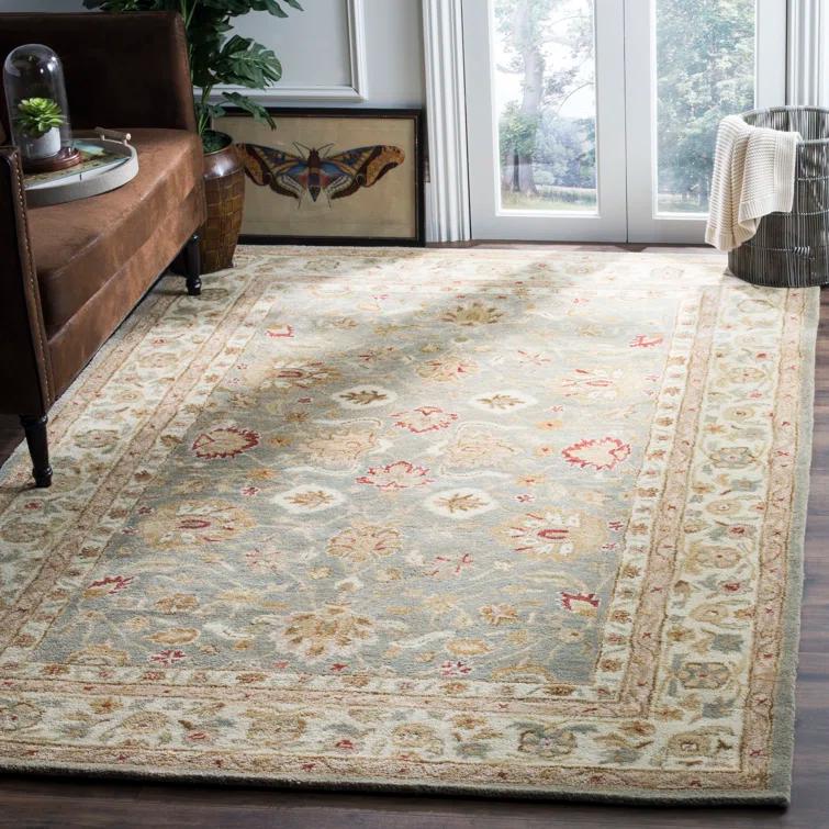 Antiquity AT822 Hand Tufted Area Rug - Grey Blue/Beige - 8'x10' - Safavieh.