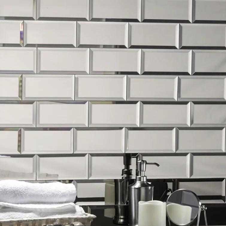 Reflections 3 in. x 6 in. Diamond Grade Glass Mirror Beveled Subway Decorative Kitchen & Bathroom Wall Tile