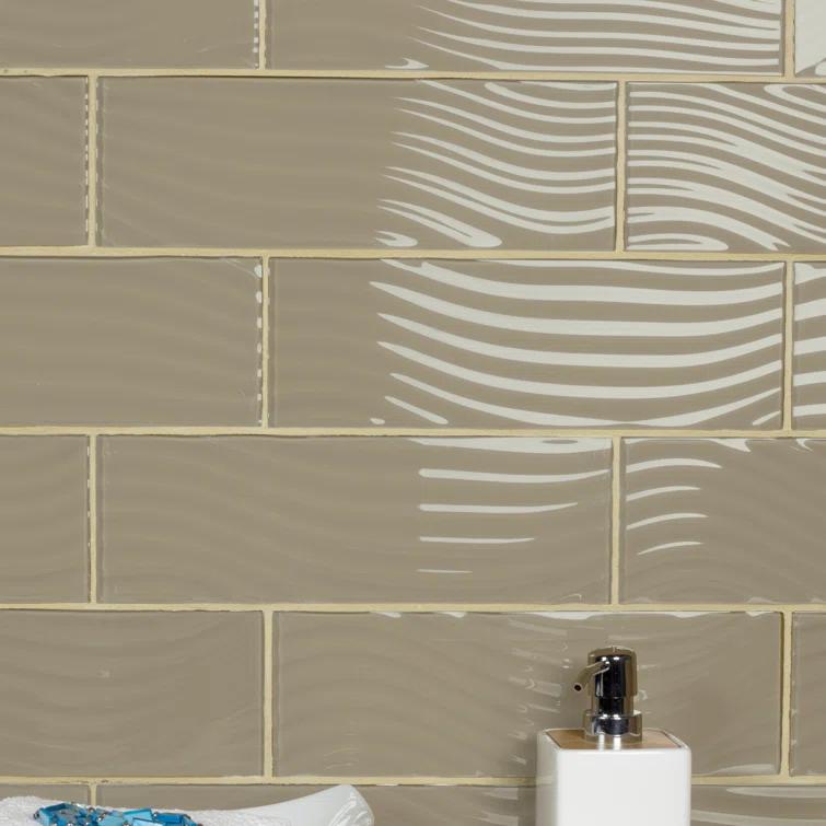 Abolos Pacific 4 in. x 12 in. Textured Glass Straight Edge Subway Decorative Kitchen & Bathroom Wall Tile