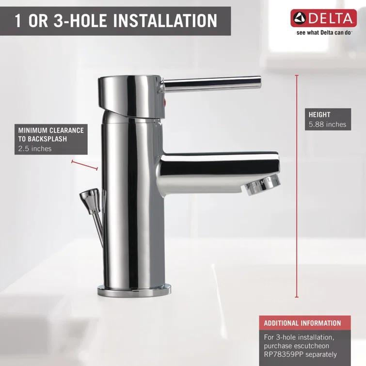 Trinsic Single Hole Bathroom Faucet with Drain Assembly, Single Handle Bathroom Sink Faucet