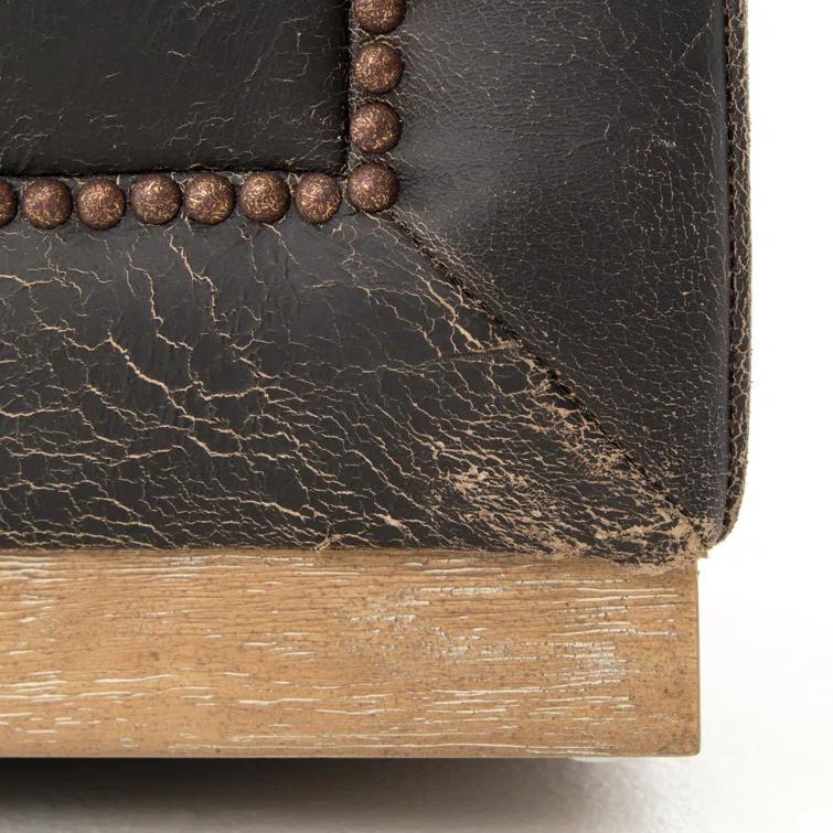 Afia Leather Sofa, Distressed Black