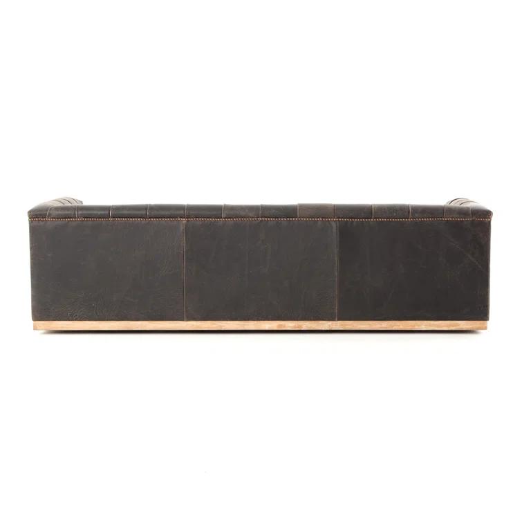 Afia Leather Sofa, Distressed Black