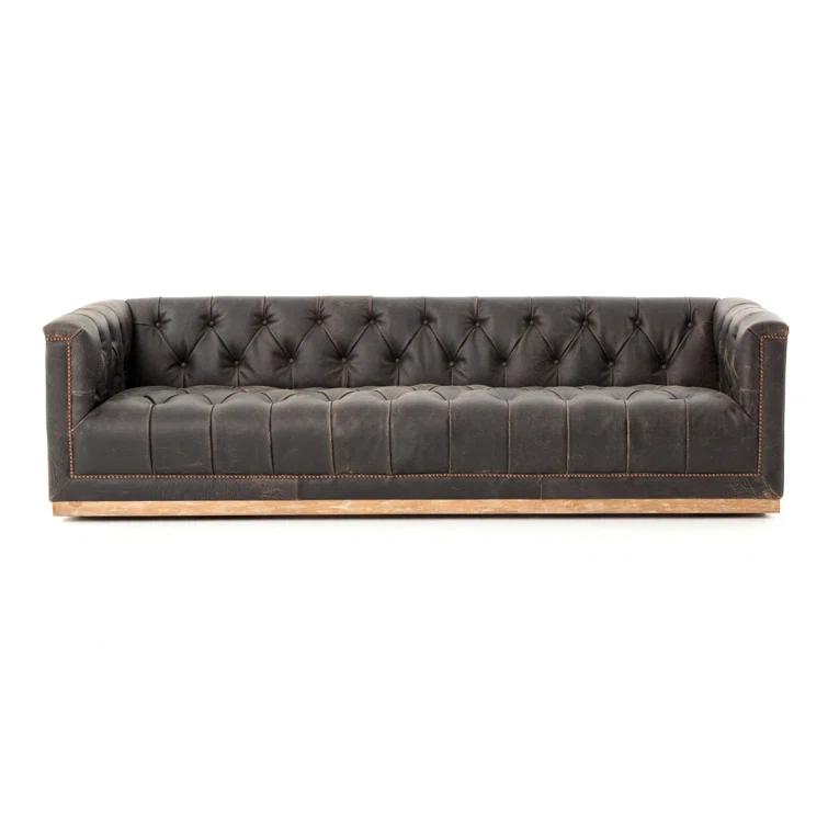 Afia Leather Sofa, Distressed Black