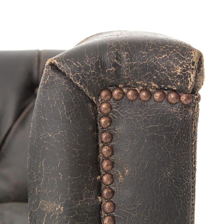Afia Leather Sofa, Distressed Black