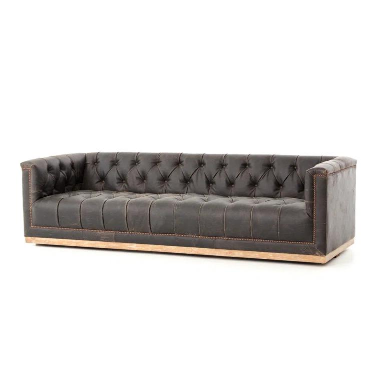 Afia Leather Sofa, Distressed Black