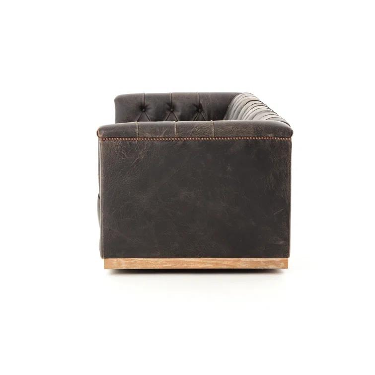 Afia Leather Sofa, Distressed Black