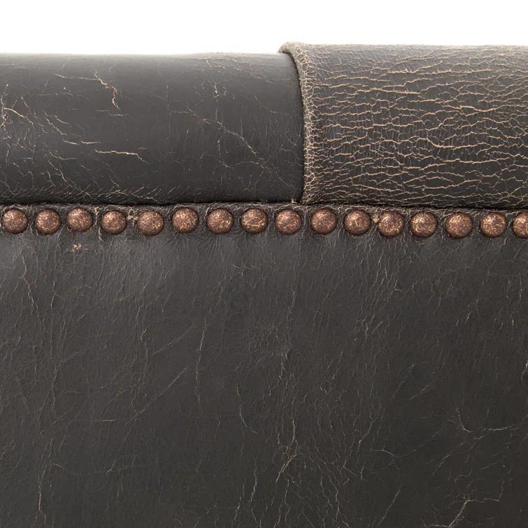 Afia Leather Sofa, Distressed Black