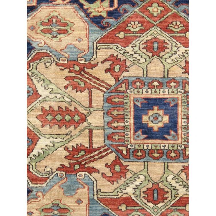 Serapi Hand-Knotted Wool Oriental Area Rug in Ivory/Navy/Red-Orange