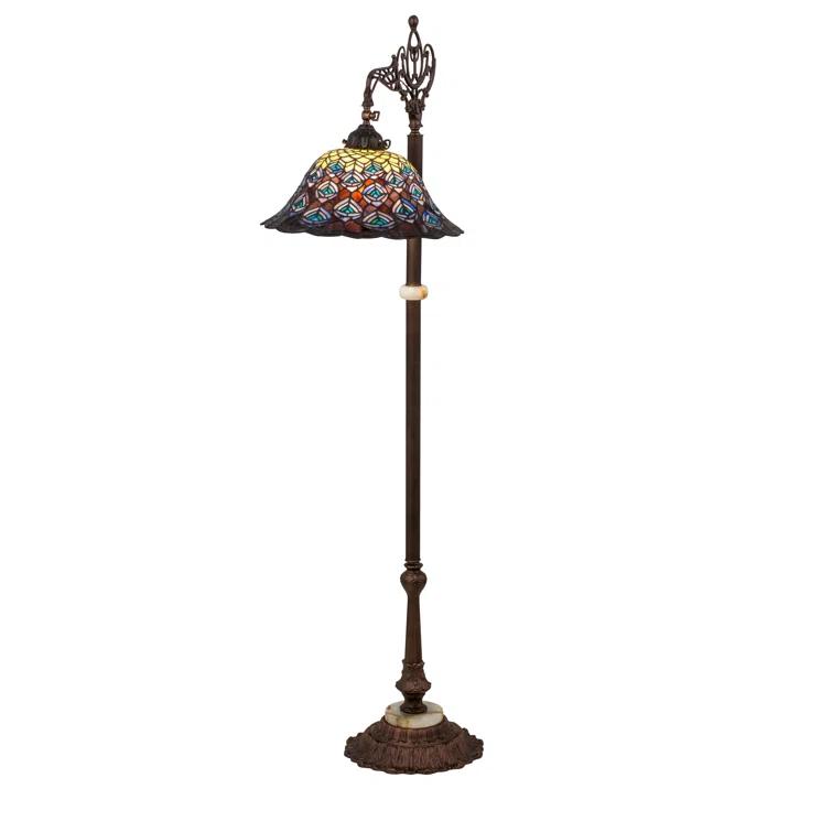 65840 Meyda 61"H Tiffany Peacock Feather Bridge Arm Floor Lamp