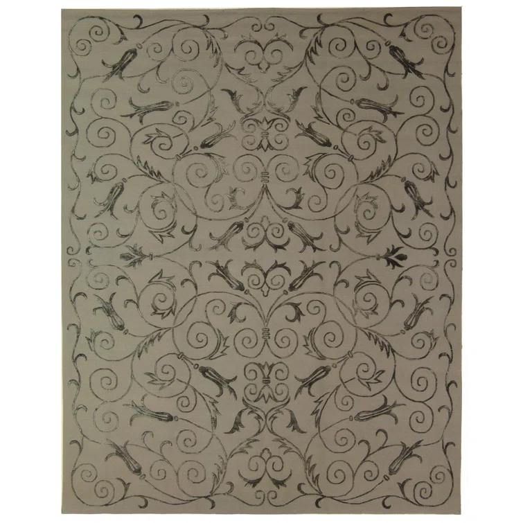 Tibetan Hand-Knotted Silk/Wool Gray Area Rug