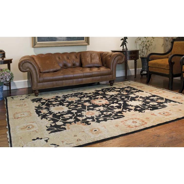 Oushak OSH115 Hand Knotted Area Rug - Black/Light Gold - 4'x6' - Safavieh.