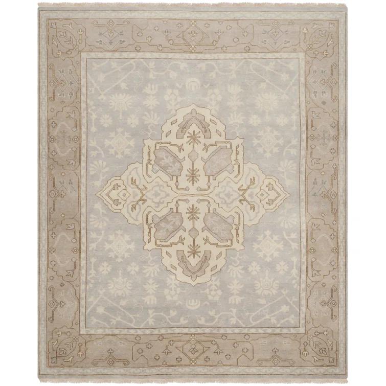 Oushak Oriental Hand Knotted Wool Light Blue/Brown Area Rug