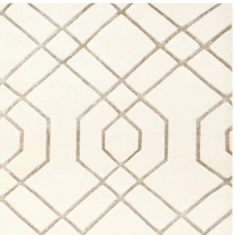 Ivory Hand-Knotted Wool Geometric 10' x 14' Area Rug