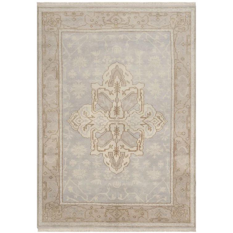 Elegant Oushak Hand-Knotted Light Blue Wool Area Rug, 6' x 9'