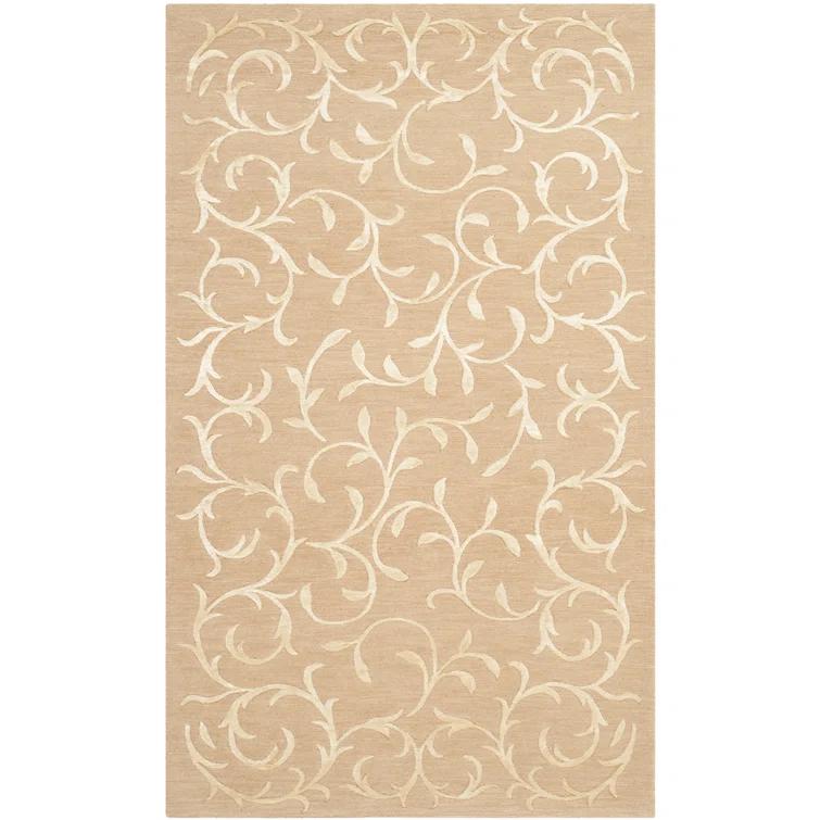 Beige Floral Hand-Knotted Wool and Silk Area Rug 6' x 9'