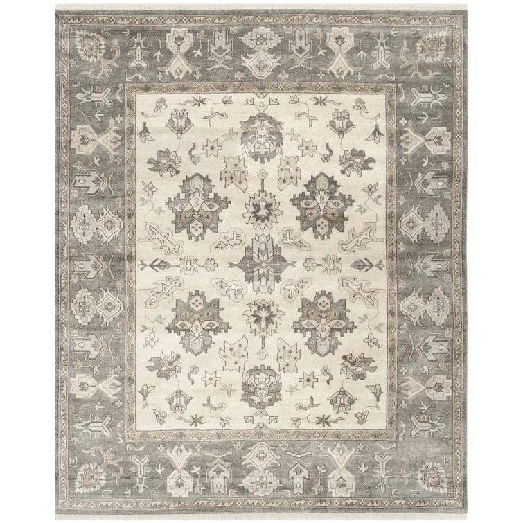 Oushak Oriental Hand-Knotted Wool Ivory/Charcoal Area Rug