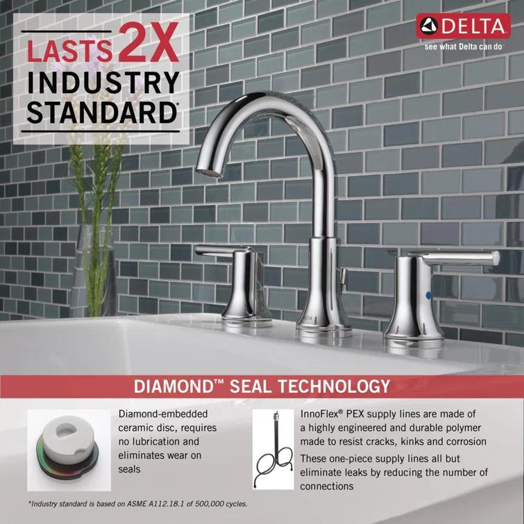 Trinsic Widespread Bathroom Faucet 3 Hole, 2-handle Bathroom Sink Faucet with Drain Assembly