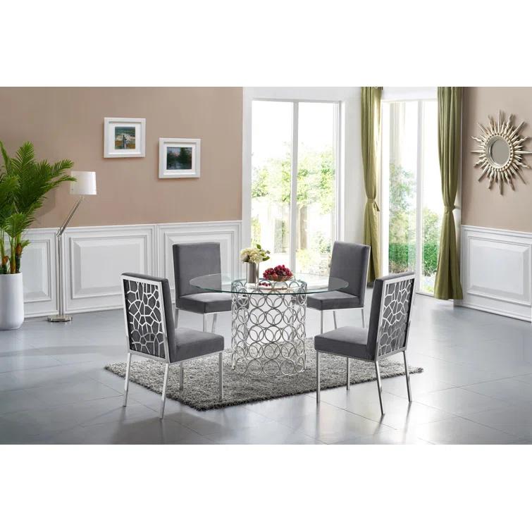 Meridian Furniture Opal Collection Modern | Contemporary Velvet Upholstered Dining Chair with Sturdy Metal Legs and Metallic Geometric Design, Set of 2, Black, 20" W x 24" D x 39.5" H