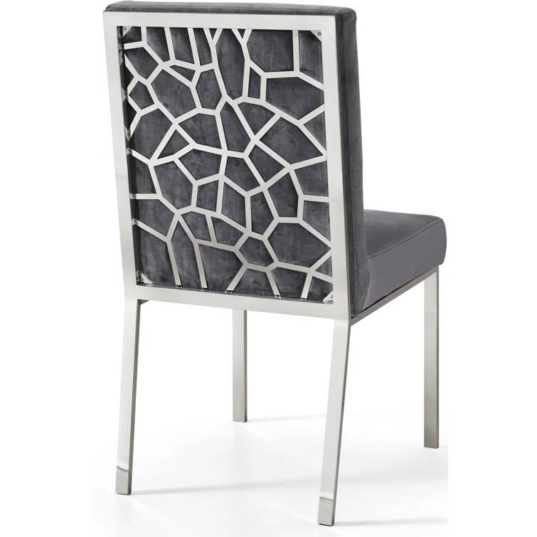 Meridian Furniture Opal Collection Modern | Contemporary Velvet Upholstered Dining Chair with Sturdy Metal Legs and Metallic Geometric Design, Set of 2, Black, 20" W x 24" D x 39.5" H