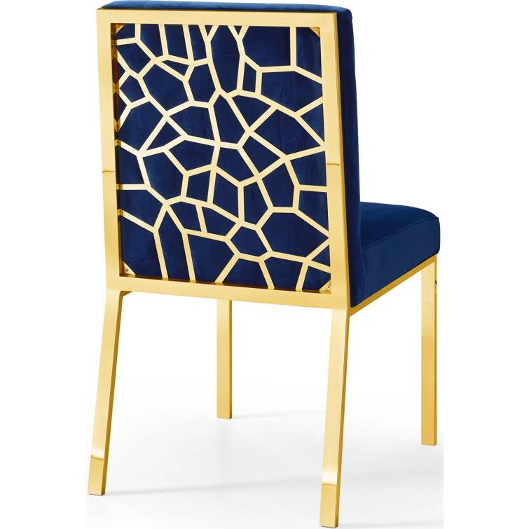 Opal Navy Blue Velvet & Gold Metal Dining Chair