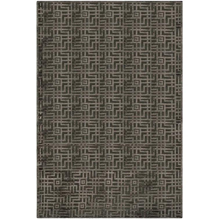 Candie Hand Knotted Viscose/Wool/Cotton Geometric Rug in Charcoal