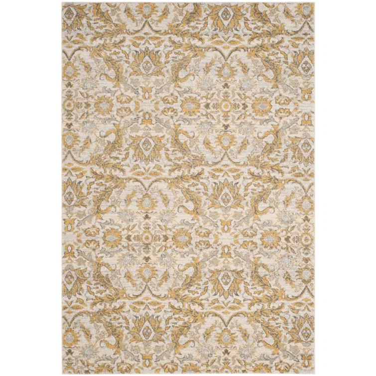 Adie Damask Ivory/Gold Area Rug