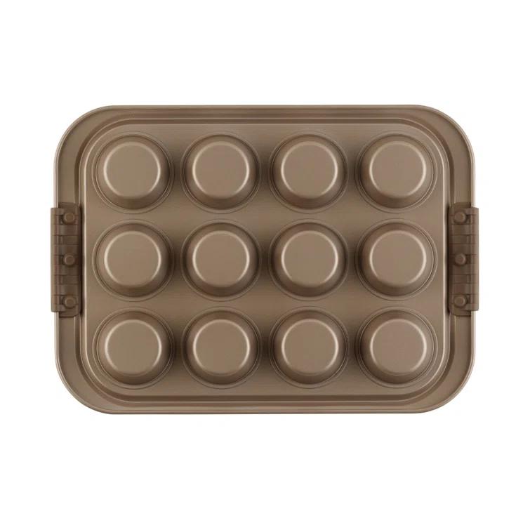 Anolon Anolon Advanced Bakeware 12-Cup Nonstick Muffin Pan with Silicone Grips and Lid, Bronze