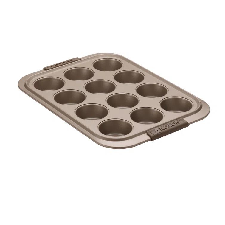 Anolon Anolon Advanced Bakeware 12-Cup Nonstick Muffin Pan with Silicone Grips and Lid, Bronze