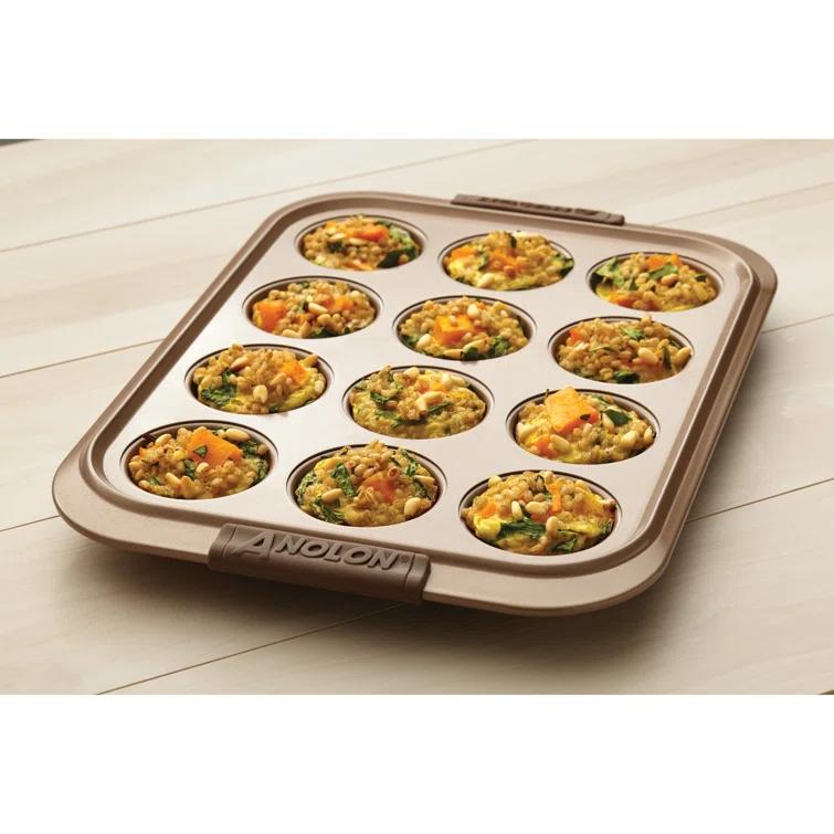 Anolon Anolon Advanced Bakeware 12-Cup Nonstick Muffin Pan with Silicone Grips and Lid, Bronze