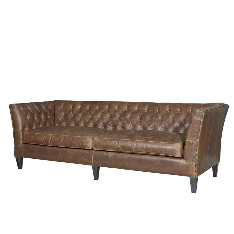 Chestnut Top Grain Leather Chesterfield Sofa with Tufted Pillow Back