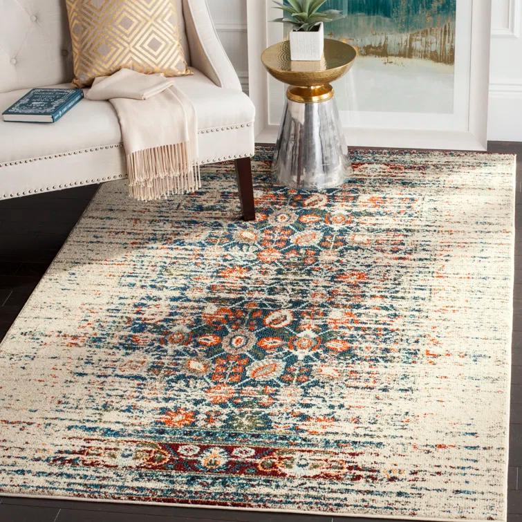 Hertzler Floral Ivory/Blue Area Rug