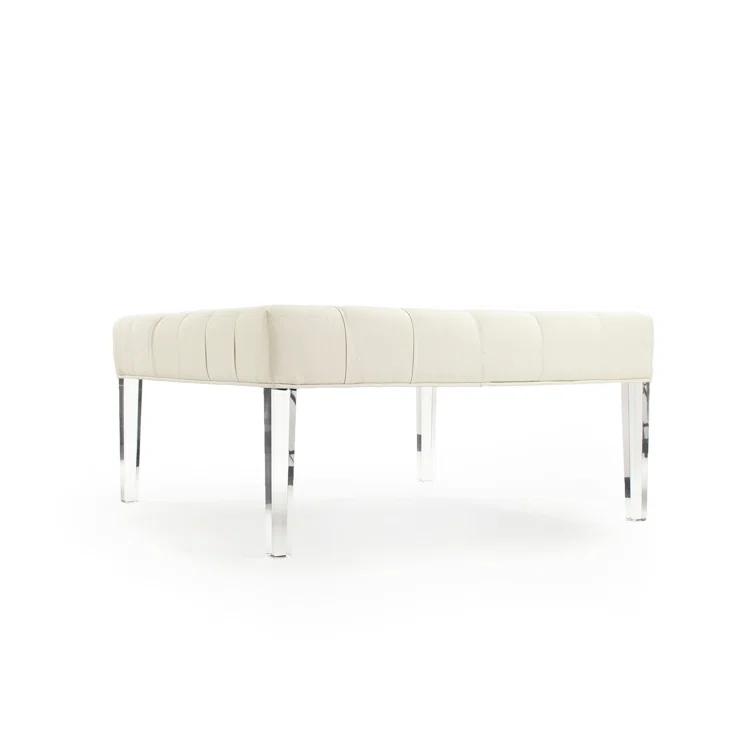 Tufted Rectangular Cotton Ottoman with Acrylic Legs