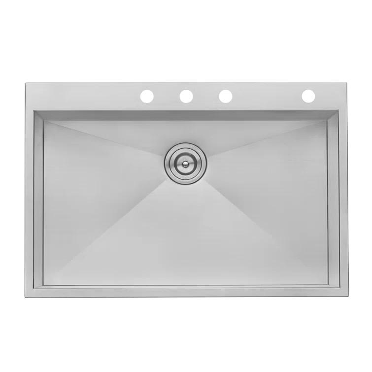 Ruvati 33 x 22 inch Drop-in Topmount Zero Radius Stainless Steel Kitchen Sink Single Bowl - 4 holes