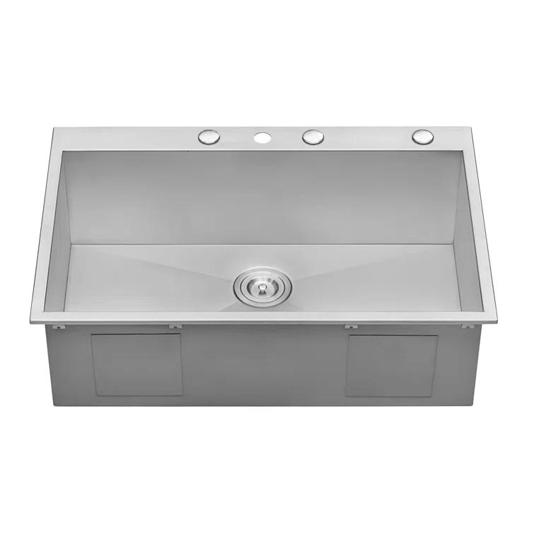Ruvati 33 x 22 inch Drop-in Topmount Zero Radius Stainless Steel Kitchen Sink Single Bowl - 4 holes