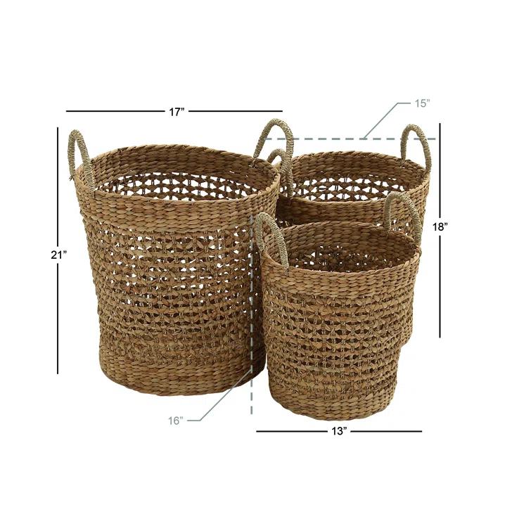 Seagrass Handmade Woven Decorative and Functional Storage Basket with Handles
