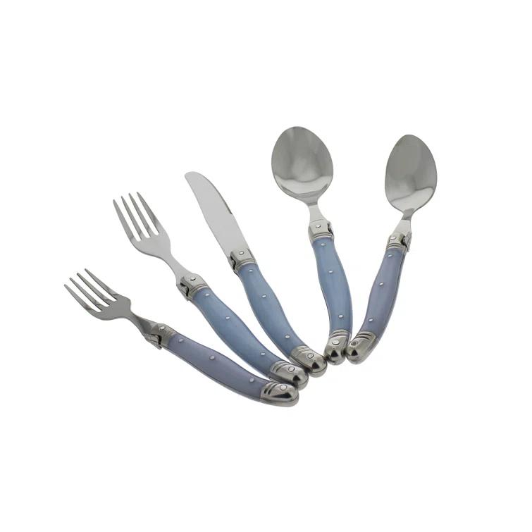 French Home Laguoile 20pc Stainless Steel Silverware Set Blue: Flatware Set, Service for 4, Dishwasher-Safe
