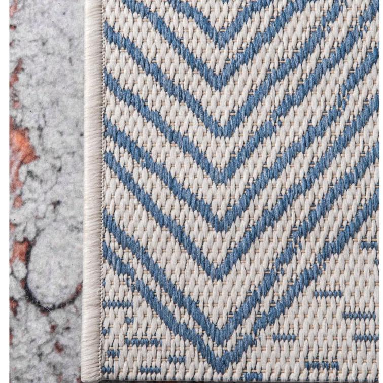 Dunham Abstract Indoor/Outdoor Area Rug for Living Room Patio Deck Front Porch Kitchen, Blue/Ivory