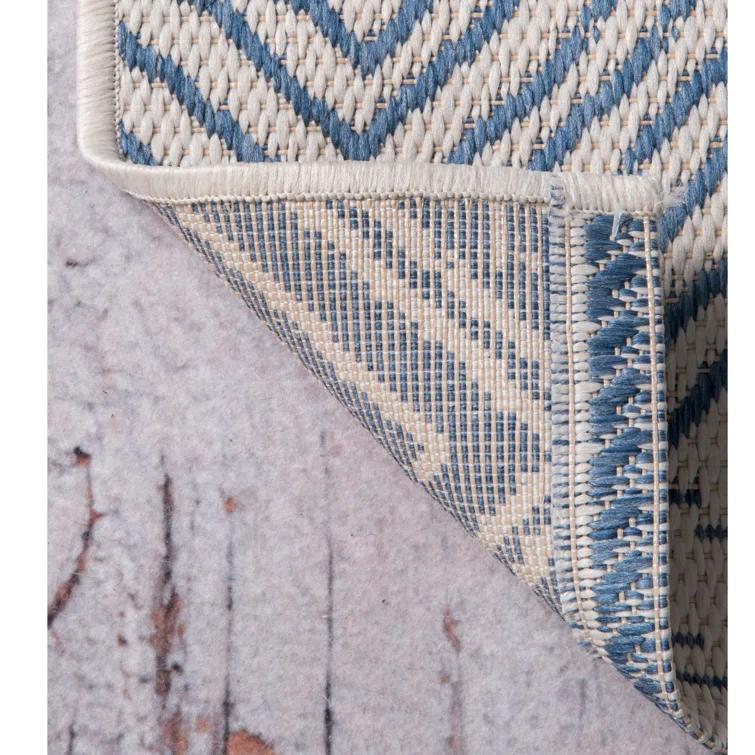 Dunham Abstract Indoor/Outdoor Area Rug for Living Room Patio Deck Front Porch Kitchen, Blue/Ivory