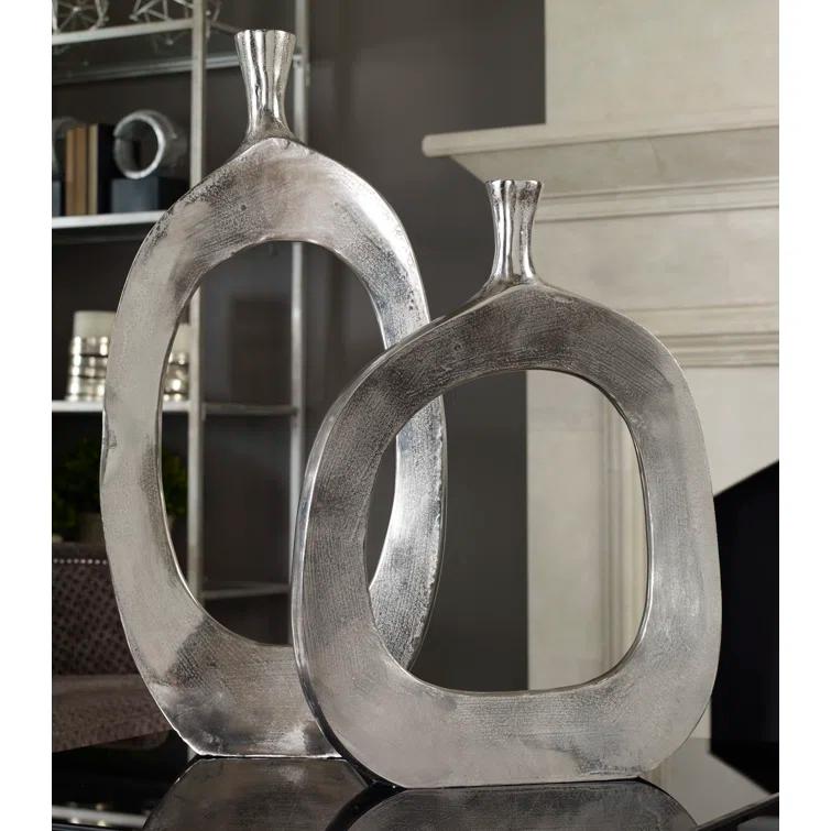 Uttermost Cierra Textured Nickel 2-Piece Modern Vase Set