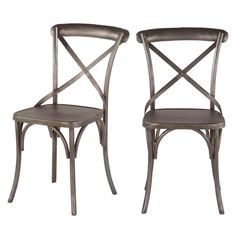 Gray Metal Cross Back Side Chair with Reinforced Legs