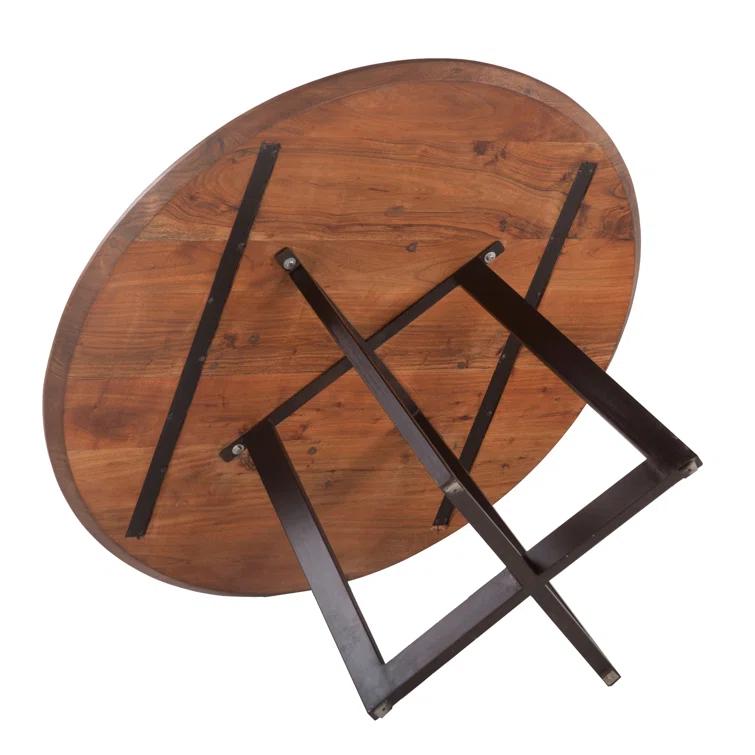 Loon Peak® Kerris Acacia Round Solid Wood Top Metal Base Dining Table