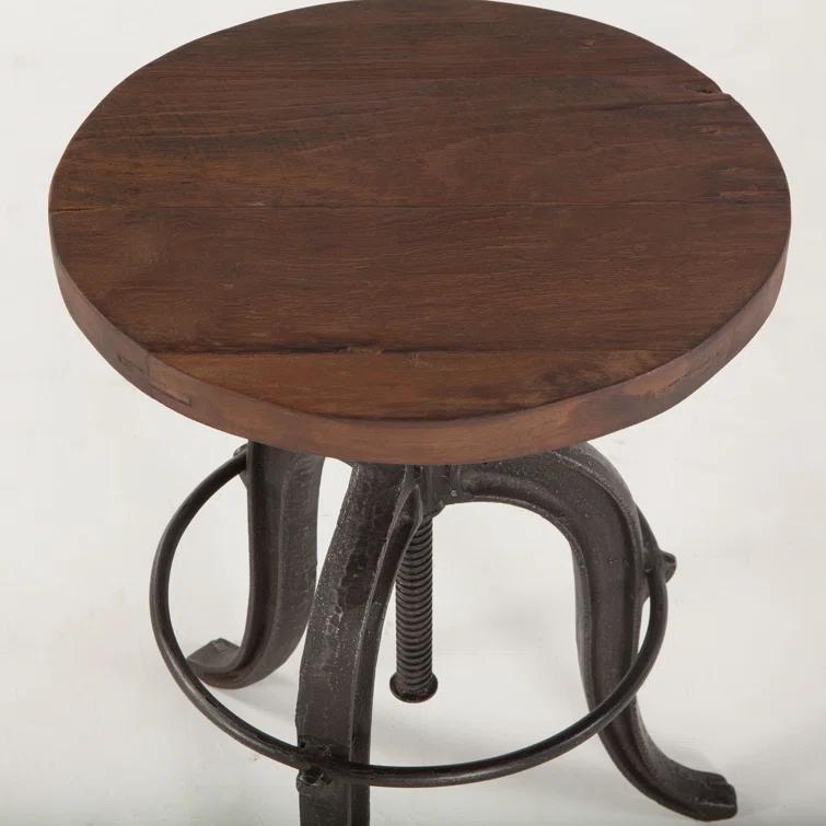 Paxton 16'' Black Metal and Brown Teak Wood Adjustable Counter Stool