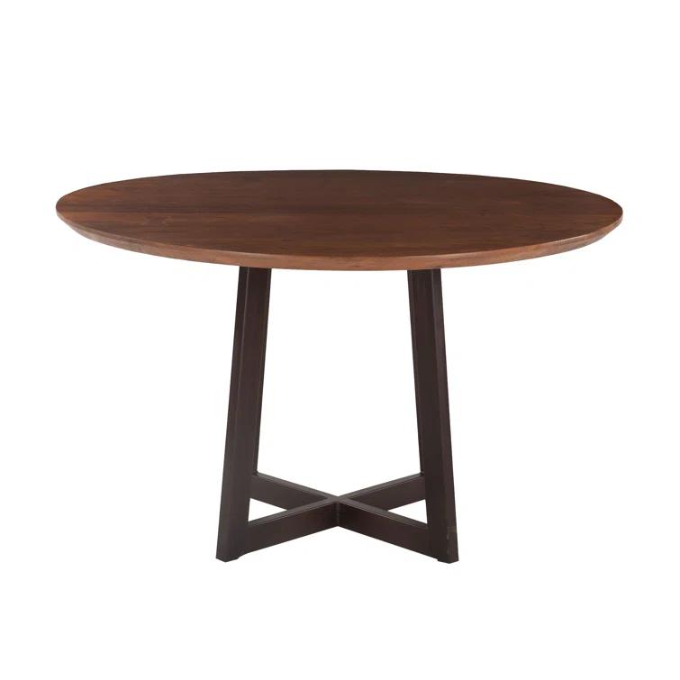 Loon Peak® Kerris Acacia Round Solid Wood Top Metal Base Dining Table