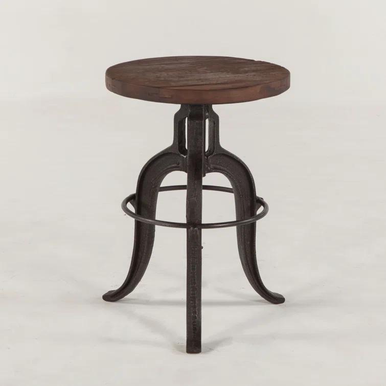 Paxton 16'' Black Metal and Brown Teak Wood Adjustable Counter Stool