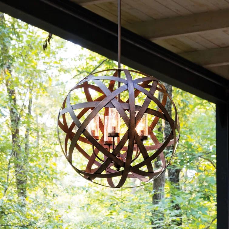 Carson 5-Light Aluminum Outdoor Orb Chandelier with Clear Seedy Glass Shades