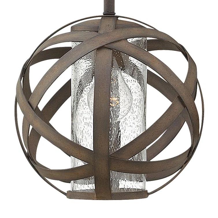Carson Vintage Iron Globe Outdoor Pendant with Clear Seedy Glass