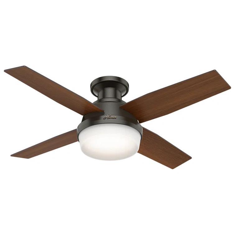 Hunter Fan Dempsey Low Profile 44" 4 - Blade Indoor Flush Mount Small Room Ceiling Fan with Lights and Remote