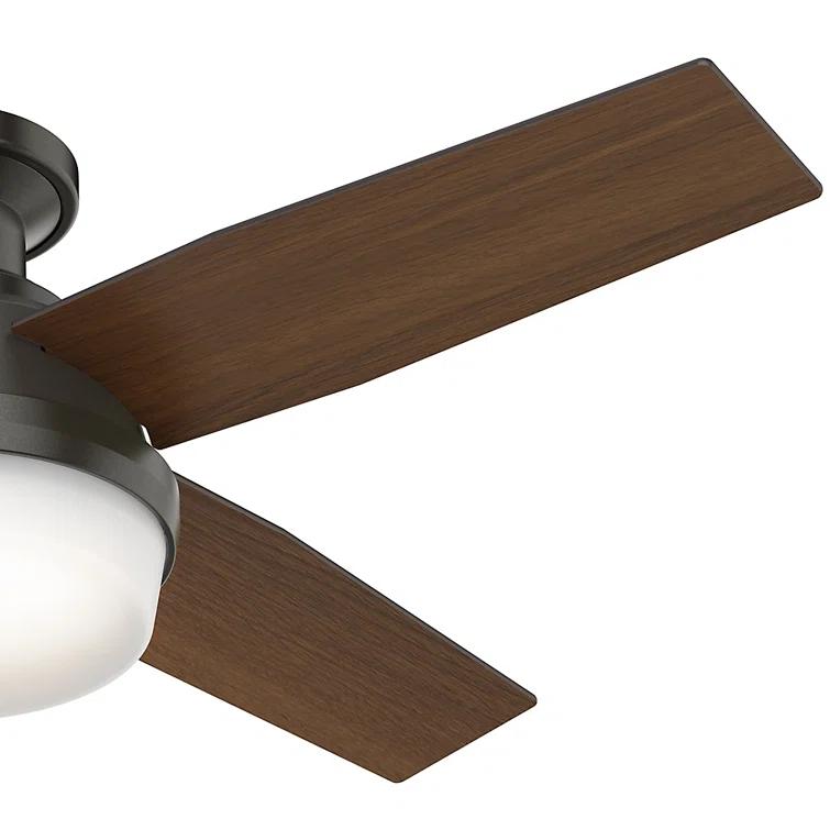 Hunter Fan Dempsey Low Profile 44" 4 - Blade Indoor Flush Mount Small Room Ceiling Fan with Lights and Remote